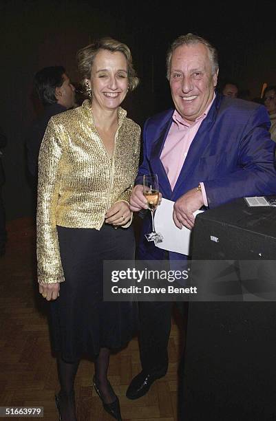 Writer Frederick Forsyth with his wife at the CLIC Charity Auction hosted by Eddie and Marie Jordan at Christie's on 22nd October 2001, in London. .