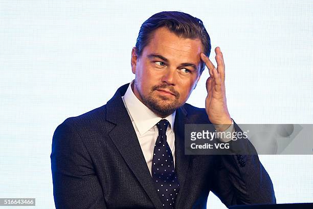 Actor Leonardo DiCaprio attends a press conference of new movie "The Revenant" on March 20, 2016 in Beijing, China.