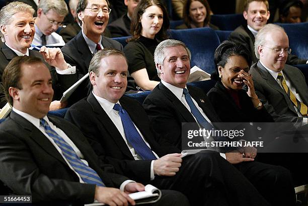 White House Press Secretary Scott McLellan, Communication Director Dan Bartlett, Chief of Staff Andrew Card, National Security Advisor Condoleezza...