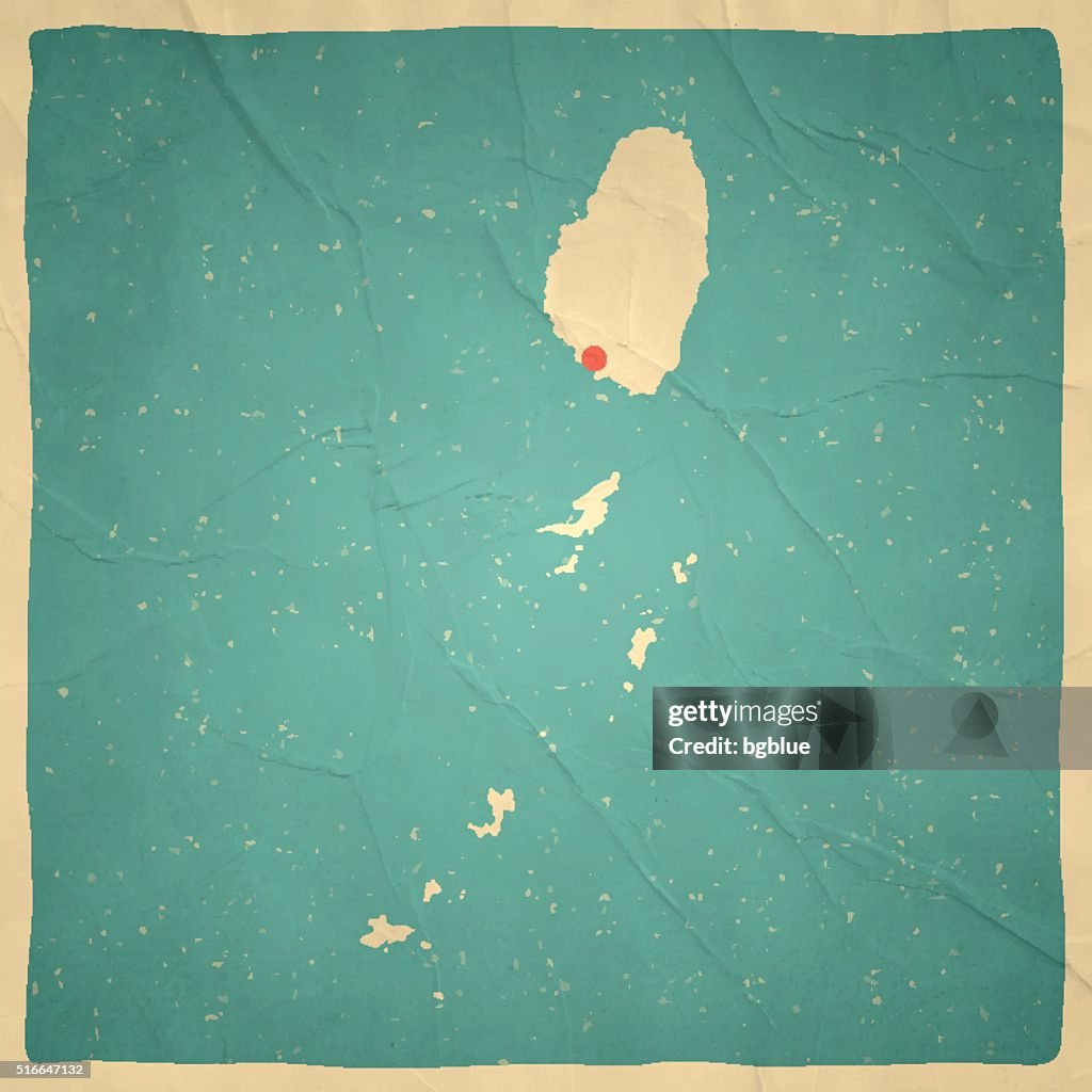 Saint Vincent and the Grenadines Map on old paper, vintage