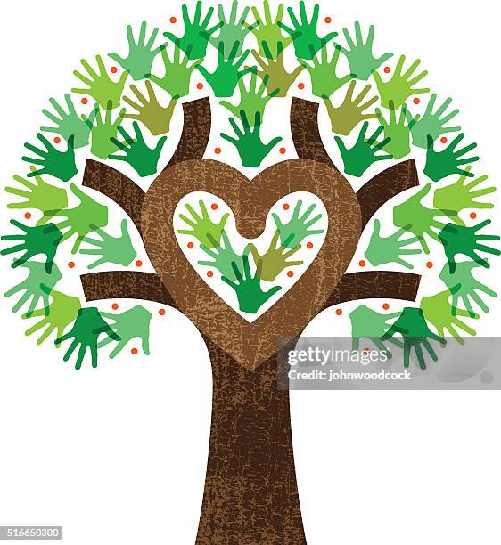 little heart tree hands illustration - family tree stock illustrations