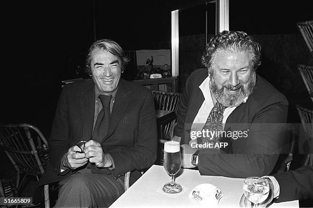 File photo dated May 1972 shows Sir Peter Ustinov, British actor and dramatist, with actor Gregory Peck at the Cannes Film Festival. Ustinov, who had...