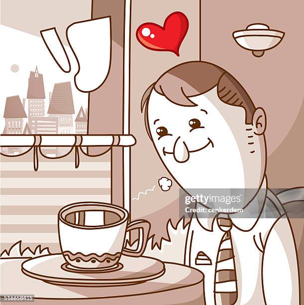 hot drink at the place - patio table stock illustrations