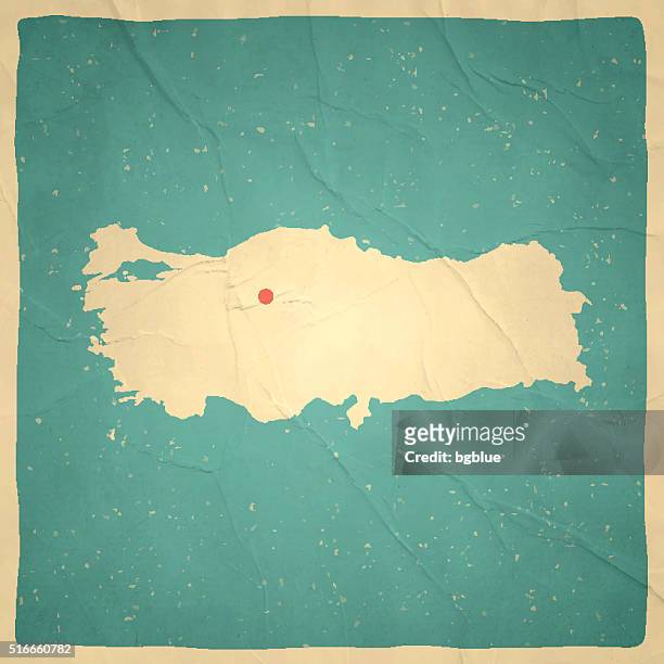 illustrazioni stock, clip art, cartoni animati e icone di tendenza di turchia mappa sulla vecchia carta trama vintage - turchia