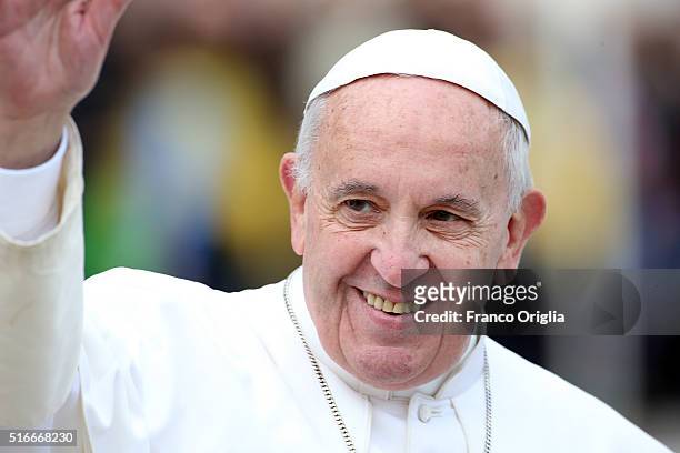 Pope Francis leads the Palm Sunday Mass at St. Peter's Square on March 20, 2016 in Vatican City, Vatican. Pope Francis on Sunday presided at the...