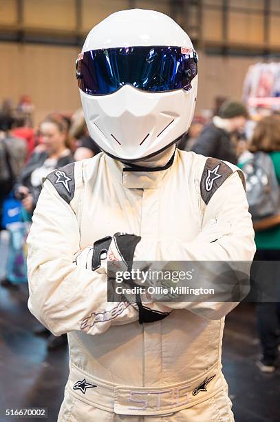 The Stig seen on the 2nd day of Comic Con 2016 on March 20, 2016 in Birmingham, United Kingdom.