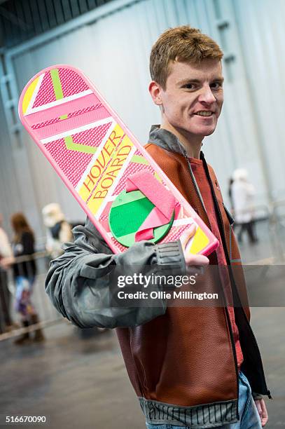 Cosplay enthusiast attending as aMarty McFly from the back to the future series on the 2nd day of Comic Con 2016 on March 20, 2016 in Birmingham,...