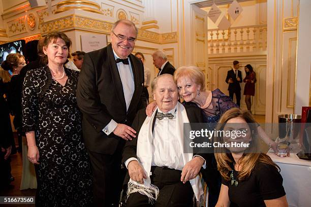 Wolfgang Brandstetter with his wife Christine, Sarah Wiener and Karl Spiehs attend Karl Spiehs 85th birthday celebration on March 19, 2016 in Vienna,...