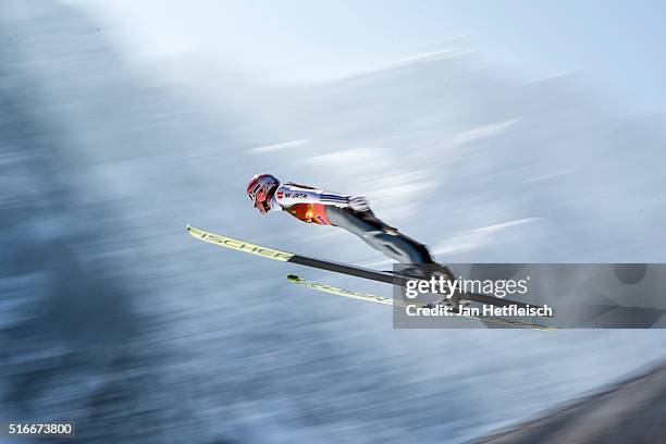 March 20: Severin Freund of Germany competes in the first run of the FIS Ski Jumping World Cup at Planica on March 20, 2016 in Planica, Slovenia.