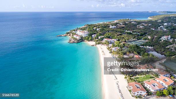 aerial view of anguilla beach - anguilla photos et images de collection