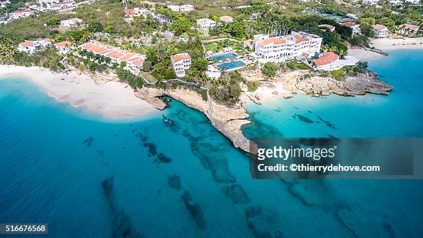 aerial view of anguilla beach - anguilla photos et images de collection