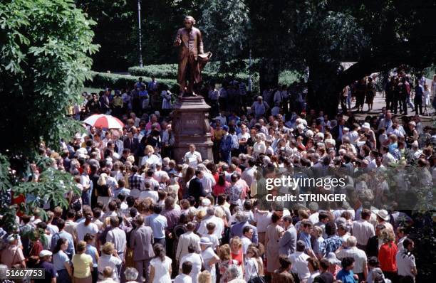 Pictured dated 27 June 1992 showing the inauguration ceremony for the monument of Immanuel Kant in the Russian enclave of Kaliningrad. Kaliningrad is...