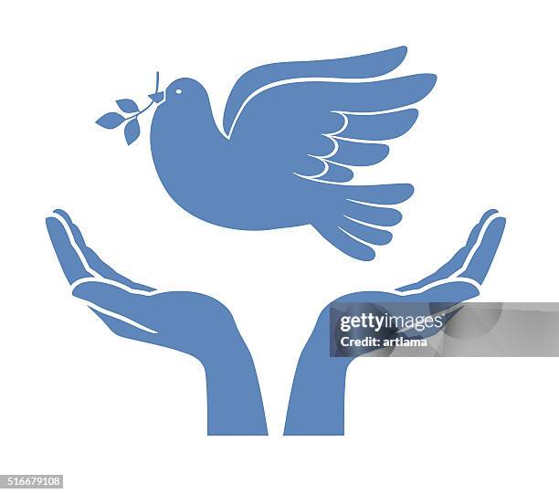 ilustraciones, imágenes clip art, dibujos animados e iconos de stock de paloma de la paz en las manos - palma de la mano