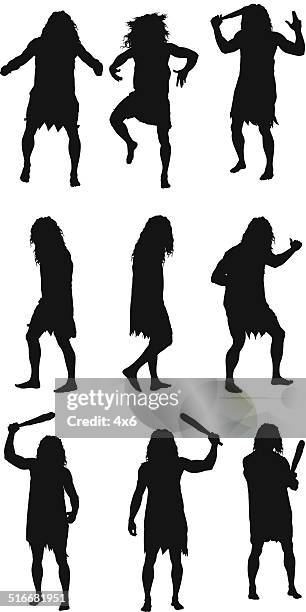 caveman in different poses - primitivism stock illustrations