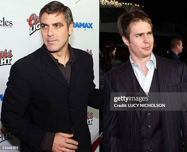 Director/actor George Clooney and actor Sam Rockwell arrive at the premiere of their film "Confessions of a Dangerous Mind," in Los Angeles, CA, 11...