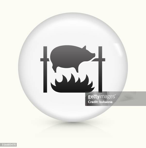 roasting pig icon on white round vector button - spit roast stock illustrations