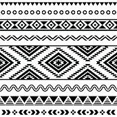 Tribal seamless Aztec white pattern on black background