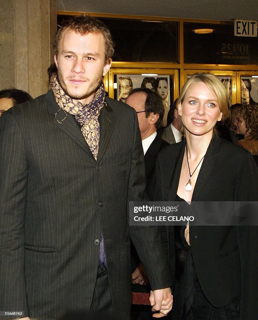 Heath Ledger and Naomi Watts (R) arrive for the pr