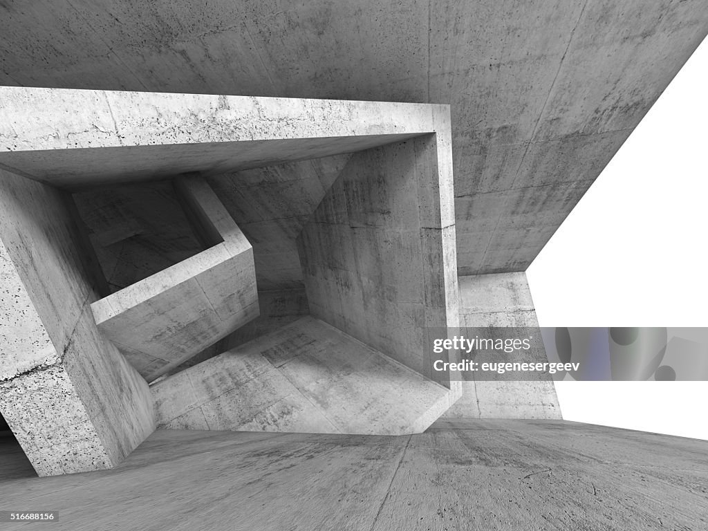 Concrete room interior with 3d cubic structure