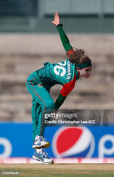 Jahanara Alam, Captain of Bangladesh in action during the Women's ICC World Twenty20 India 2016 Group B match between West Indies and Bangladesh at...