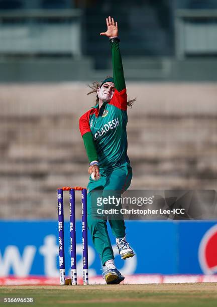 Jahanara Alam, Captain of Bangladesh in action during the Women's ICC World Twenty20 India 2016 Group B match between West Indies and Bangladesh at...