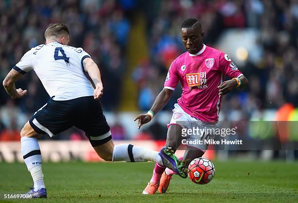 Max Gradel of Bournemouth evades Toby Alderweireld of Tottenham Hotspur during the Barclays Premier League match between Tottenham Hotspur and A.F.C....