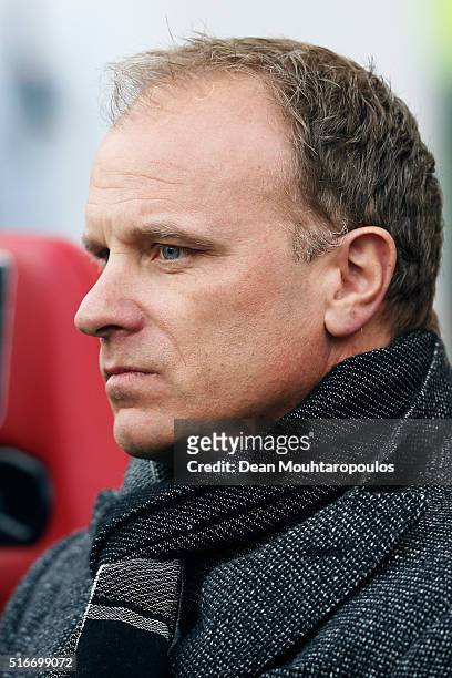 Ajax assistant manager / coach, Dennis Bergkamp looks on prior to the Eredivisie match between PSV Eindhoven and Ajax Amsterdam held at Philips...