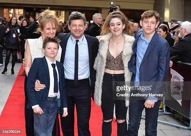 Andy Serkis and Lorraine Ashbourne with children Ruby, Sonny and Louis attending the Jameson Empire Awards 2016 at The Grosvenor House Hotel on March...