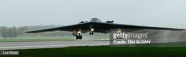 Stealth Bomber prepares to take off from Whiteman Air Force Base 30 October 2002 in Missouri for a training run to a bombing range in Alaska. The Air...