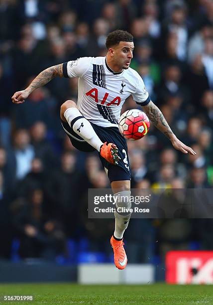 Kyle Walker of Tottenham Hotspur controls the ball during the Barclays Premier League match between Tottenham Hotspur and A.F.C. Bournemouth at White...