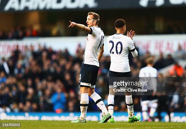 Harry Kane of Tottenham Hotspur points during the Barclays Premier League match between Tottenham Hotspur and A.F.C. Bournemouth at White Hart Lane...
