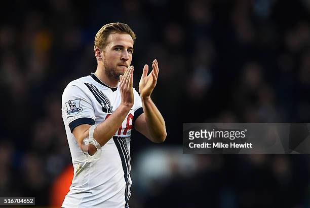 Harry Kane of Tottenham Hotspur applauds the crowd after the Barclays Premier League match between Tottenham Hotspur and A.F.C. Bournemouth at White...