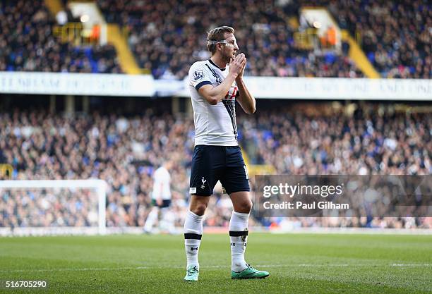 Harry Kane of Tottenham Hotspur reacts during the Barclays Premier League match between Tottenham Hotspur and A.F.C. Bournemouth at White Hart Lane...