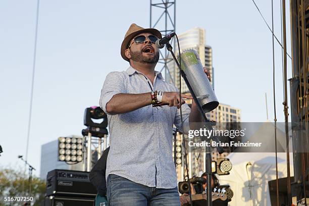 Kino Esparza of Grupo Fantasma performs at SXSW Outdoor Stage at Ladybird Lake - 2016 SXSW Music, Film + Interactive Festival on March 19, 2016 in...