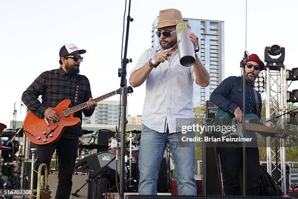 Kino Esparza of Grupo Fantasma performs at SXSW Outdoor Stage at Ladybird Lake - 2016 SXSW Music, Film + Interactive Festival on March 19, 2016 in...
