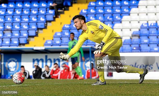 Paulo Gazzaniga of Southampton in action during the Liverpool v Southampton Barclays U21 Premier League game at the Lookers Vauxhall Stadium on March...