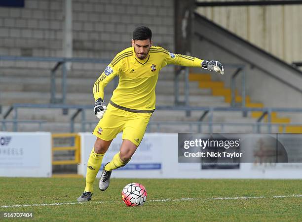 Paulo Gazzaniga of Southampton in action during the Liverpool v Southampton Barclays U21 Premier League game at the Lookers Vauxhall Stadium on March...