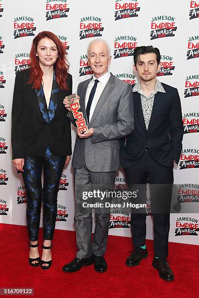 Hannah Murray, Anthony Daniel and Craig Roberts pose in the winners room at the Jameson Empire Awards 2016 at The Grosvenor House Hotel on March 20,...