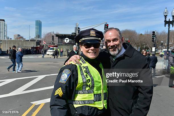 Boston Police Sargent Beth Donovan and Boston Director of Tourism, Sports and Entertainment Ken Brissette take part in the 115 year old St. Patrick's...