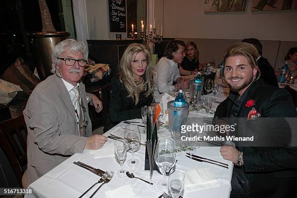 Hans Georg Muth, Gisela Muth and Justus Toussis attend Justus Toussis Birthday Party at Mio3 on March 19, 2016 in Wuppertal, Germany.