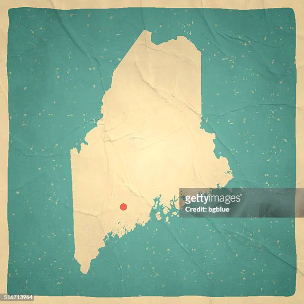 maine map on old paper - vintage texture - augusta maine stock illustrations