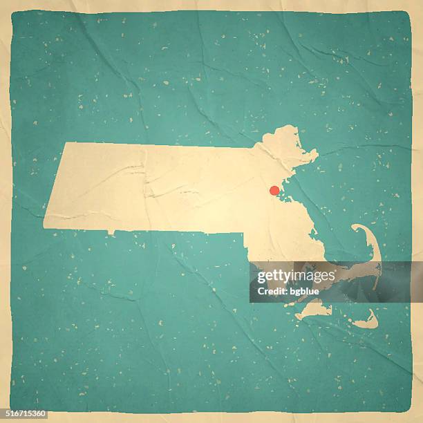 massachusetts map on old paper - vintage texture - massachusetts stock illustrations