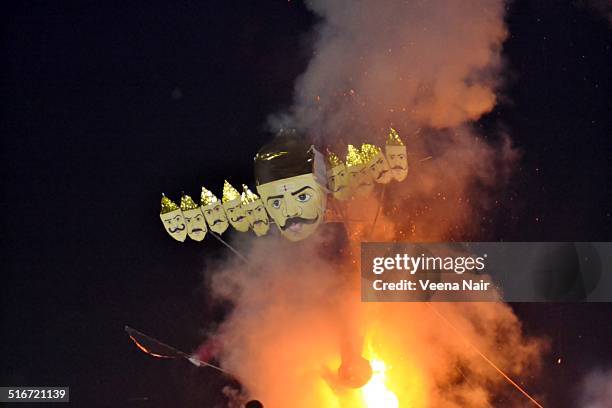 burning effigy of ravana-dussehra celebrations - the dussehra vijaya dashami festival stock pictures, royalty-free photos & images