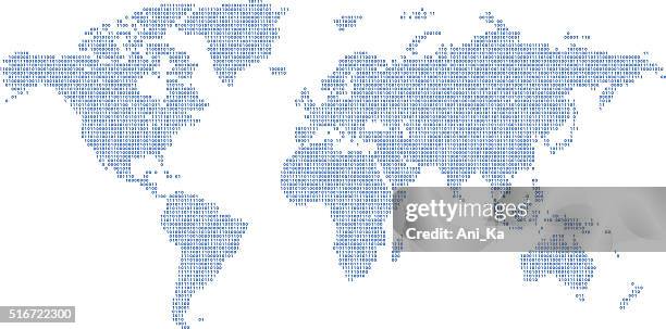 world map with binary code - binary code stock illustrations