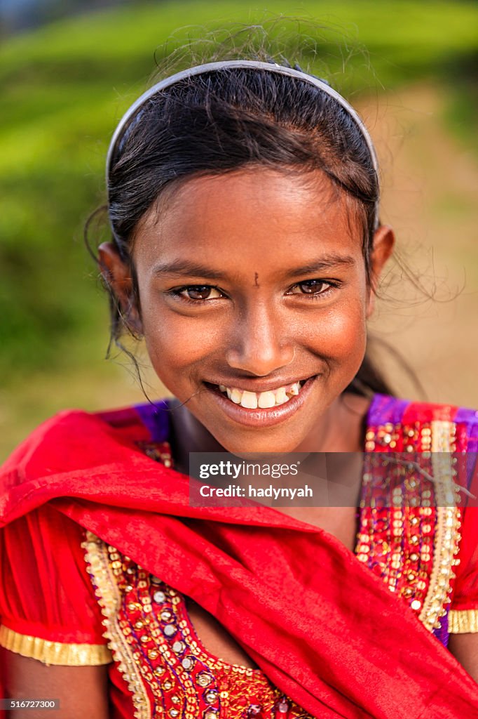 Portrait of Sri Lankan young girl near Nuwara Eliya, Ceylon