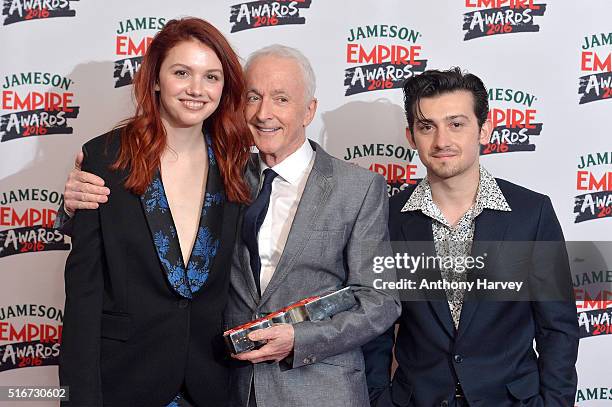 Hannah Murray, Anthony Daniels and Craig Roberts pose in the winners room at the Jameson Empire Awards 2016 at The Grosvenor House Hotel on March 20,...