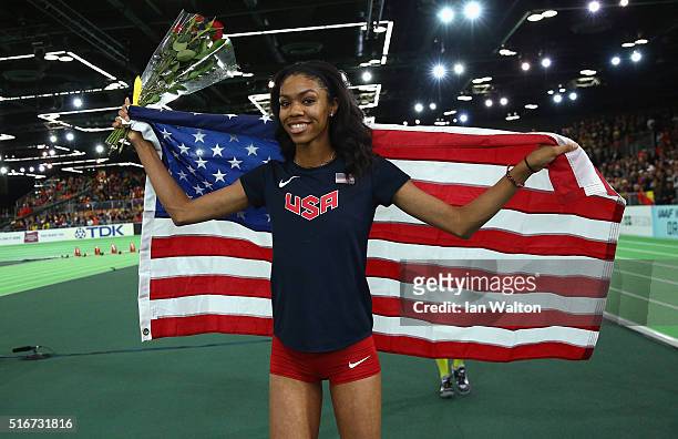 Vashti Cunningham of the United States wins gold in the Women's High Jump Finalduring day four of the IAAF World Indoor Championships at Oregon...