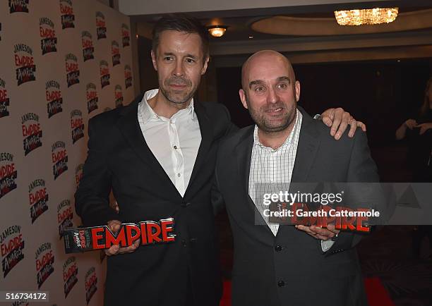 Shane Meadows with the Best TV Series Award and Paddy Considine with the Empire Inspiration award in the winners room at the Jameson Empire Awards...