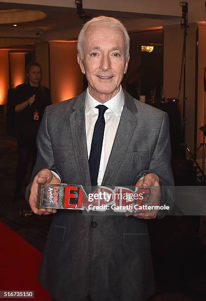 Anthony Daniels with the award for Best Sci-Fi/Fantasy film for Star Wars in the winners room at the Jameson Empire Awards 2016 at The Grosvenor...