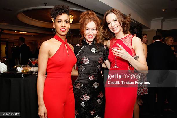 Guest, Charlotte Spencer and Chloe Pirrie attend the Jameson Empire Awards 2016 at The Grosvenor House Hotel on March 20, 2016 in London, England.